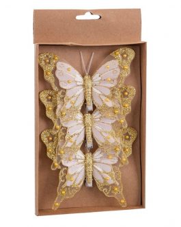 Set 3 mariposa con clip oro 12 cm