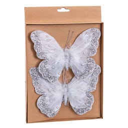 Set 2 mariposa con clip plata 18 cm