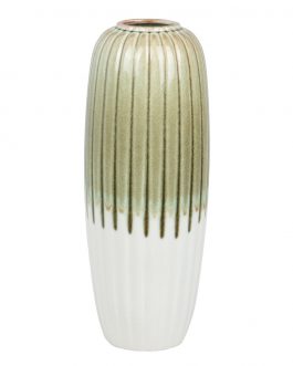 Florero cerámica verde/blanco 15x15x40 cm