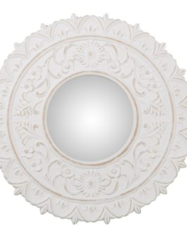 Espejo Redondo Madera Blanco Decapé Ø60×1,8cm