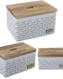 Cajas Almacenamiento Tela Blanca C/tapa Madera