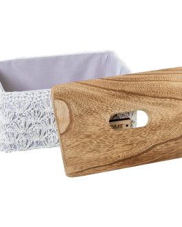 Cajas Almacenamiento Tela Blanca C/tapa Madera