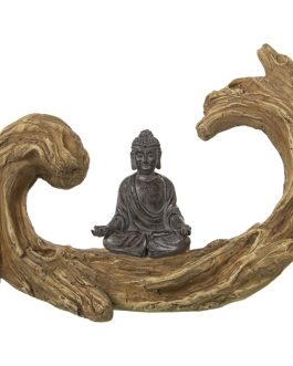 Figura Resina Buda Sobre Tronco 26x11x19cm