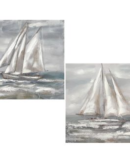 Cuadro Lienzo Velero 40% Pintado A Mano. 80x3x80cm