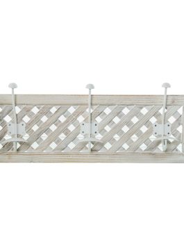 Perchero Madera C/3 Ganchos Metal Blanco 60x10x24cm