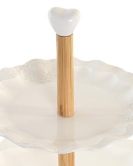 Frutero porcelana blanca/bambú 27x27x24 cm