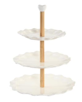 Frutero porcelana blanca/bambú 27x27x24 cm