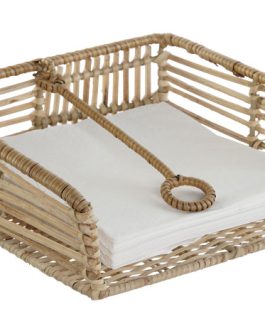 Servilletero ratán/hierro 20x20x6 cm, natural