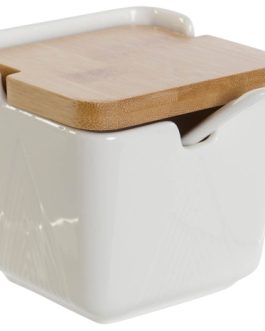 Azucarero porcelana blanca/bambú 10,5x9x9 cm