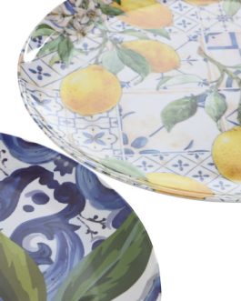 Plato melamina 28x28x1cm, azulejo/limones