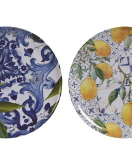 Plato melamina 28x28x1cm, azulejo/limones