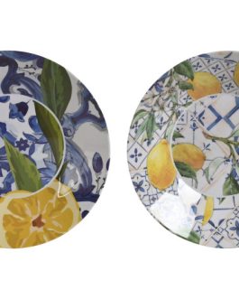 Plato melamina 23x23x3,6cm, azulejo/limones