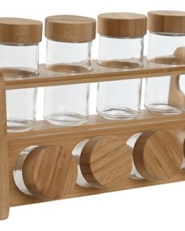 Especiero set 9 cristal/bambú 26x12x18 cm, 90ML