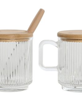 Azucarero cristal/bambú 11,7×8,7×14 cm, 350ML