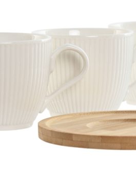 Café set 6 porcelana blanca/bambú 11x8x7cm, 220 ML