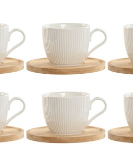Café set 6 porcelana blanca/bambú 11x8x7cm, 220 ML