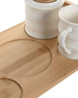 Café set de 6 porcelana blanca/bambú 31x20x18,5 cm, 240 ML