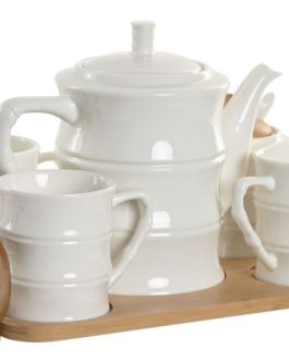 Café set de 6 porcelana blanca/bambú 31x20x18,5 cm, 240 ML