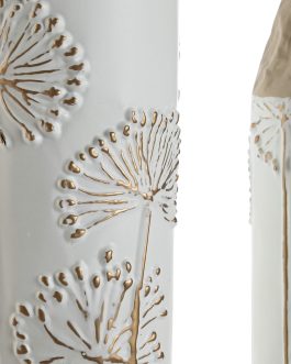 Jarrón metal flores beige