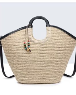 Cesto rafia ribeteado con colgante