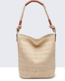 Bolso de mano de rafia con asa de cuerda