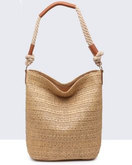 Bolso de mano de rafia con asa de cuerda