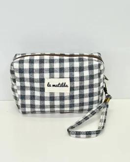 Neceser rectangular «la matilda» cuadros vichy gris