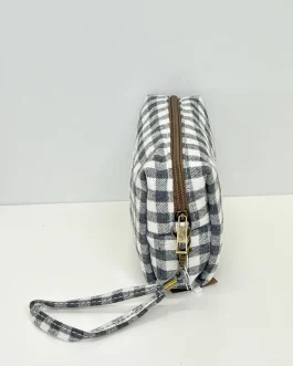 Neceser rectangular «la matilda» cuadros vichy gris