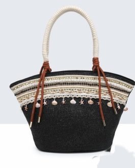 Cesto rafia con abalorios