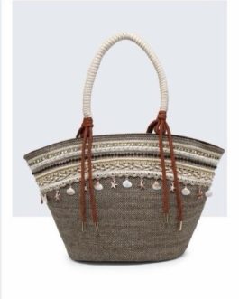 Cesto rafia con abalorios