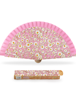 Abanico madera flor blanca, 23 cm