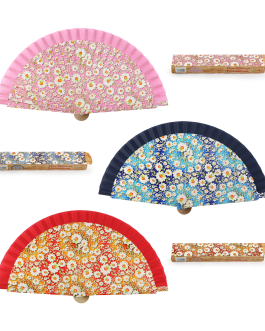 Abanico madera flor blanca, 23 cm