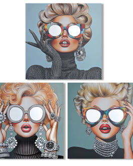 Cuadro lienzo chica con gafas de espejo 80x3x80 cm