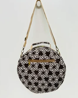 Bolso pandereta «la matilda» marrón hilo plata