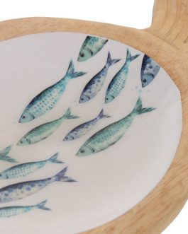 Centro mesa mango lacado 35x14x2,5cm peces