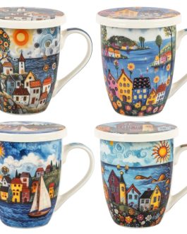 Taza infusión con filtro, 300 ml. casitas, con caja regalo