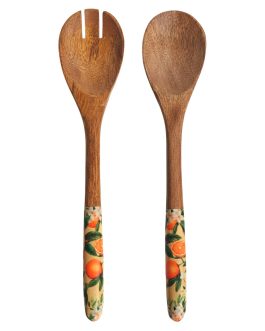 Set cuchara y tenedor de madera /resina, naranjas