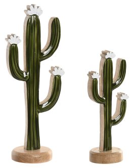 Decoración set 2 cactus 15x8x35 cm, madera de mango