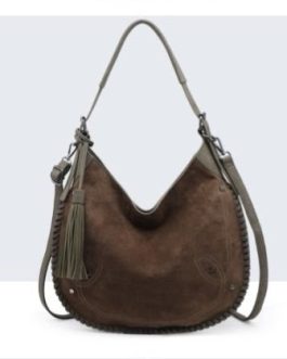 Bolso ante bordado con pespunte